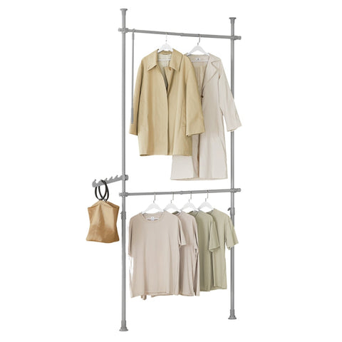 Rootz Adjustable Telescopic Clothes Rail - Wardrobe Organizer - Shelving System - Space-Saving - Easy Assembly - Variable Size 62-113cm x 200-285cm