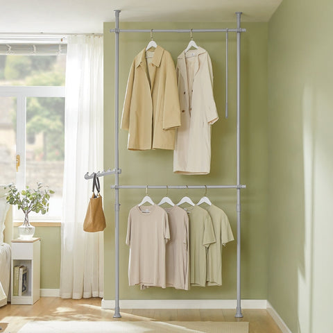 Rootz Adjustable Telescopic Clothes Rail - Wardrobe Organizer - Shelving System - Space-Saving - Easy Assembly - Variable Size 62-113cm x 200-285cm