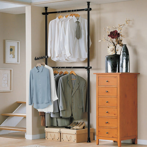 Rootz Adjustable Telescopic Clothes Rail - Wardrobe Organizer - Shelving System - Space-Saving - Easy Assembly - Variable Size 62-113cm x 200-285cm