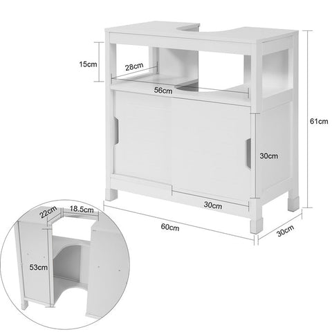 Rootz Bathroom Sink Cabinet - Washbasin Cabinet - Bathroom Storage - Moisture Resistant - Spacious Storage - Easy Assembly - 60cm x 61cm x 30cm