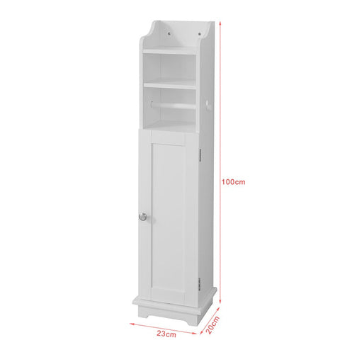Rootz Bathroom Cabinet - Toilet Paper Holder - Storage Organizer - Space-Saving Design - Adjustable Shelves - White MDF - 20cm x 100cm x 20cm