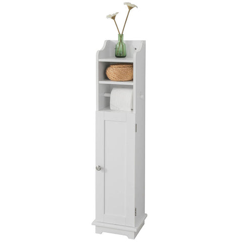 Rootz Bathroom Cabinet - Toilet Paper Holder - Storage Organizer - Space-Saving Design - Adjustable Shelves - White MDF - 20cm x 100cm x 20cm