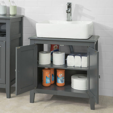 Rootz Sink Base Cabinet - Bathroom Storage - Vanity Cabinet - MDF Construction - Spacious with 2 Doors and 2 Shelves - Versatile Design - 60cm x 62cm x 30cm - Dark Gray