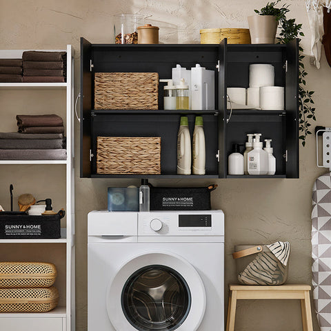 Rootz Bathroom Wall Cabinet - Medicine Cabinet - Storage Unit - MDF Construction - 90cm x 60cm x 30cm - White/Black - Adjustable Shelves