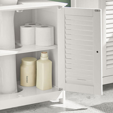 Rootz Bathroom Sink Base Cabinet - Storage Cabinet - White MDF Cabinet - Mold Prevention - Decorative Slatted Door - 57cm x 58cm x 35cm