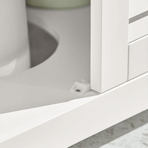 Rootz Bathroom Sink Base Cabinet - Storage Cabinet - White MDF Cabinet - Mold Prevention - Decorative Slatted Door - 57cm x 58cm x 35cm