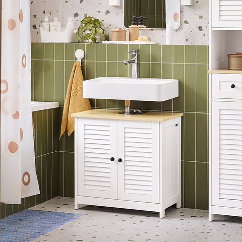 Rootz Bathroom Base Cabinet - Storage Unit - Slat Door Cupboard - Mold Prevention - 60x59x35cm