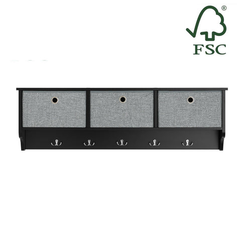 Rootz Wall Coat Rack with Storage - Key Organizer - Entryway Shelf - FSC Certified - 100x30x20 cm - Eco-Friendly Honeycomb Packaging