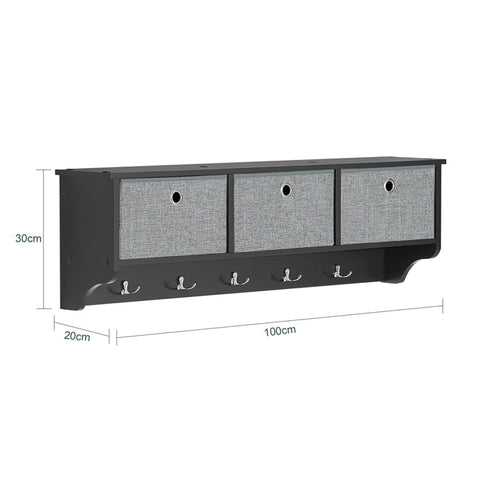 Rootz Wall Coat Rack with Storage - Key Organizer - Entryway Shelf - FSC Certified - 100x30x20 cm - Eco-Friendly Honeycomb Packaging