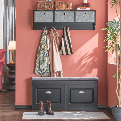 Rootz Wall Coat Rack with Storage - Key Organizer - Entryway Shelf - FSC Certified - 100x30x20 cm - Eco-Friendly Honeycomb Packaging