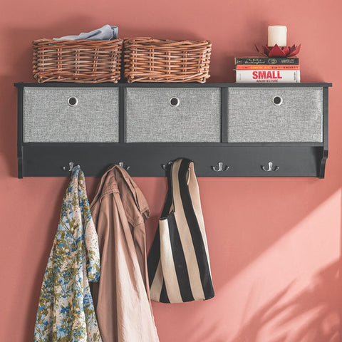Rootz Wall Coat Rack with Storage - Key Organizer - Entryway Shelf - FSC Certified - 100x30x20 cm - Eco-Friendly Honeycomb Packaging