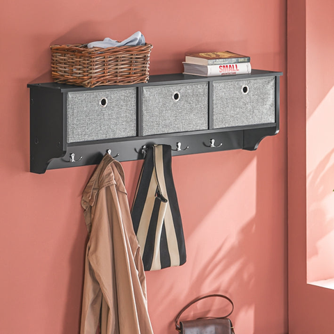 Rootz Wall Coat Rack with Storage - Key Organizer - Entryway Shelf - FSC Certified - 100x30x20 cm - Eco-Friendly Honeycomb Packaging