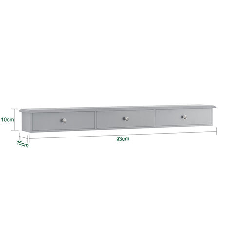 Rootz Floating Shelf with Drawers - Wall-Mounted Cabinet - Storage Organizer - Modern Design - Space-Saving - Integrated Stoppers - Light Gray - 93cm x 10cm x 15cm