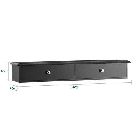 Rootz Floating Shelf with Drawers - Wall-Mounted Storage - Hanging Closet Organizer - Modern Design - Space-Saving - Ideal for Hallways, Bathrooms, Apartments - MDF Construction - 64cm x 10cm x 15cm