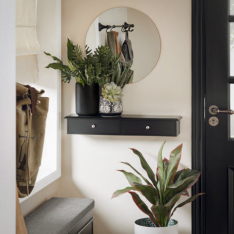 Rootz Floating Shelf with Drawers - Wall-Mounted Storage - Hanging Closet Organizer - Modern Design - Space-Saving - Ideal for Hallways, Bathrooms, Apartments - MDF Construction - 64cm x 10cm x 15cm