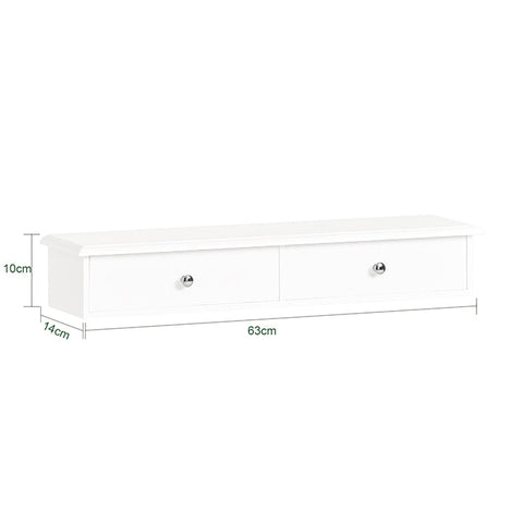 Rootz Floating Shelf with Drawers - Wall-Mounted Storage - Hanging Drawer - Sleek Modern Design - Sturdy MDF Construction - Ideal for CDs, Books, Decor - Features Safety Drawer Stoppers - White - 64cm x 15cm x 10cm