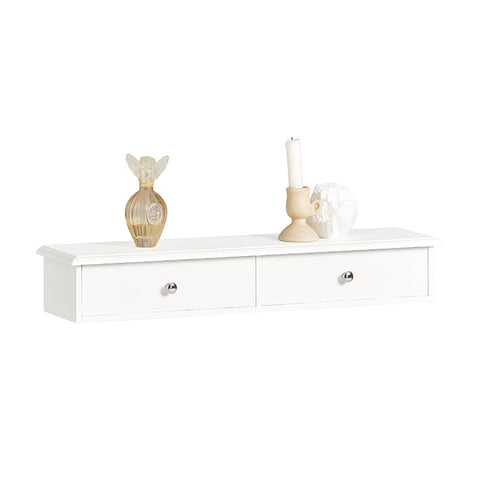 Rootz Floating Shelf with Drawers - Wall-Mounted Storage - Hanging Drawer - Sleek Modern Design - Sturdy MDF Construction - Ideal for CDs, Books, Decor - Features Safety Drawer Stoppers - White - 64cm x 15cm x 10cm