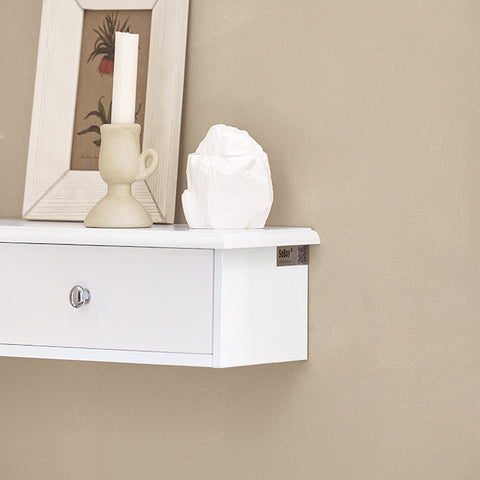 Rootz Floating Shelf with Drawers - Wall-Mounted Storage - Hanging Drawer - Sleek Modern Design - Sturdy MDF Construction - Ideal for CDs, Books, Decor - Features Safety Drawer Stoppers - White - 64cm x 15cm x 10cm