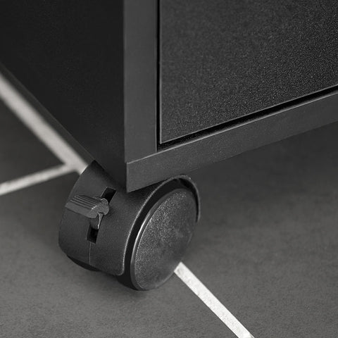 Rootz Rolling Kitchen Cabinet - Microwave Stand - Storage Cart - Versatile Use - Easy Mobility with Lockable Wheels - Ample Storage with Sliding Shelf, Drawer, and Doors - Durable MDF Construction - 59cm x 92cm x 40cm - Black