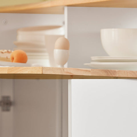 Rootz Modern Sideboard with Sliding Doors - Kitchen Island - Dresser - Adjustable Shelves - Foldable Work Surface - Rubber Wood & MDF - 110cm x 97cm x 66cm - White