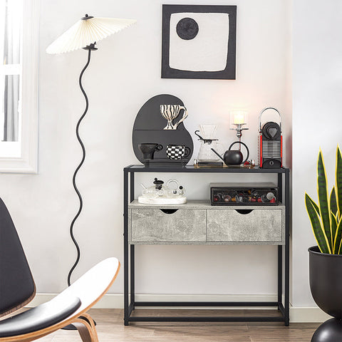 Rootz Modern Sideboard Console Table - Hall Table - Light Gray Side Table - Glass Top - Spacious Storage - Sturdy Design - Adjustable Feet - 81cm x 78cm x 35cm