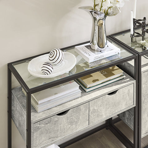 Rootz Modern Sideboard Console Table - Hall Table - Light Gray Side Table - Glass Top - Spacious Storage - Sturdy Design - Adjustable Feet - 81cm x 78cm x 35cm