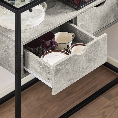 Rootz Modern Sideboard Console Table - Hall Table - Light Gray Side Table - Glass Top - Spacious Storage - Sturdy Design - Adjustable Feet - 81cm x 78cm x 35cm