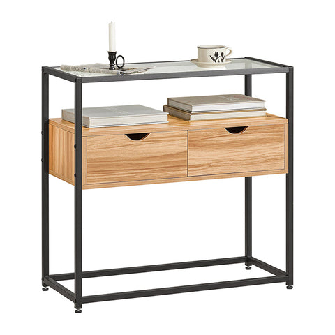 Rootz Modern Sideboard Console Table - Hall Table - Side Table - Glass Top - Spacious Storage - Sturdy Design - Adjustable Feet - 81cm x 78cm x 35cm