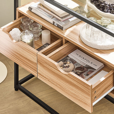 Rootz Modern Sideboard Console Table - Hall Table - Side Table - Glass Top - Spacious Storage - Sturdy Design - Adjustable Feet - 81cm x 78cm x 35cm