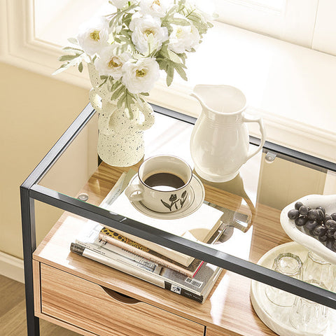 Rootz Modern Sideboard Console Table - Hall Table - Side Table - Glass Top - Spacious Storage - Sturdy Design - Adjustable Feet - 81cm x 78cm x 35cm