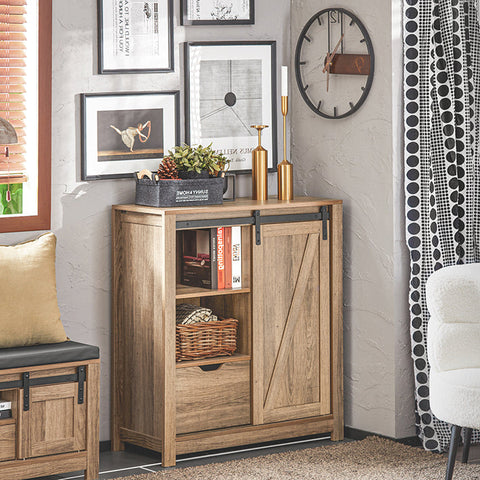 Rootz Modern Sideboard with Sliding Door - Dresser - Shoe Cabinet - Versatile Storage - PB(E1) Material - 80cm x 91cm x 35cm