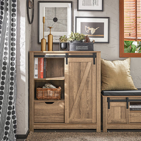 Rootz Modern Sideboard with Sliding Door - Dresser - Shoe Cabinet - Versatile Storage - PB(E1) Material - 80cm x 91cm x 35cm