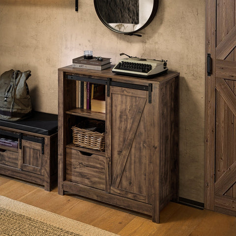 Rootz Modern Sideboard with Sliding Door - Dresser - Shoe Cabinet - Versatile Storage - PB(E1) Material - Spacious with 5 Shelves and Drawer - 80cm x 92cm x 35cm