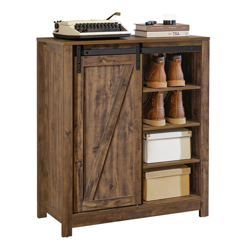 Rootz Modern Sideboard with Sliding Door - Dresser - Shoe Cabinet - Versatile Storage - PB(E1) Material - Spacious with 5 Shelves and Drawer - 80cm x 92cm x 35cm
