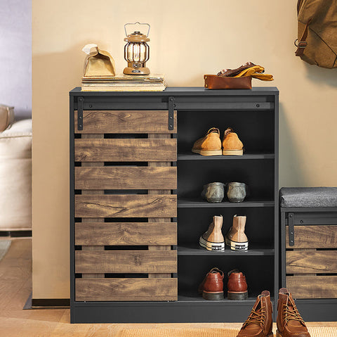 Rootz Modern Sideboard with Sliding Door - Dresser - Shoe Cabinet - Versatile Storage - Adjustable Shelving - Durable PB Material - 80cm x 89cm x 35cm