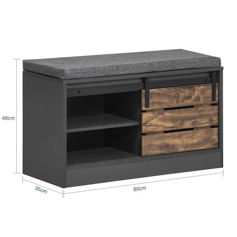 Rootz Shoe Bench with Sliding Door - Storage Bench - Shoe Rack - Versatile Use - Comfortable Cushion - Adjustable Design - 80cm x 48cm x 35cm