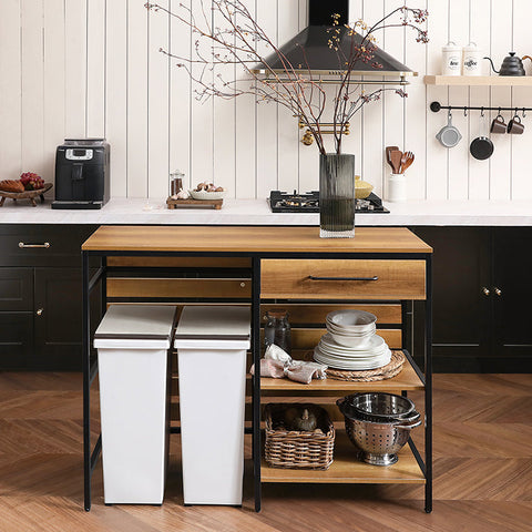 Rootz Dresser Kitchen Island - Hall Closet - Kitchen Cabinet - Spacious Storage - Sturdy Metal Frame - Adjustable Feet - 120cm x 90cm x 45cm