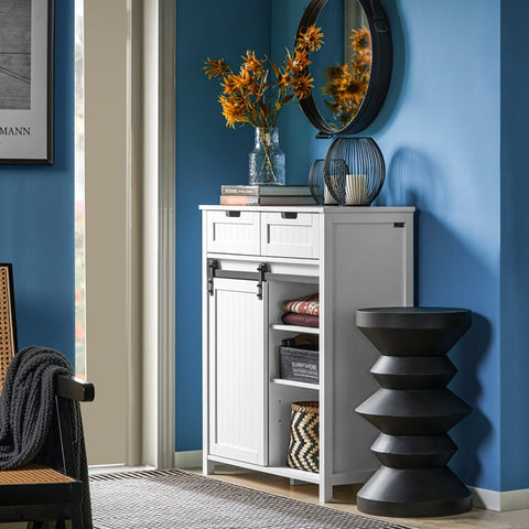 Rootz Modern Kitchen Cabinet - Sideboard with Sliding Door - Dresser - Buffet - Adjustable Shelves - Elegant Black & White Design - Easy Assembly - 80cm x 35cm x 93cm