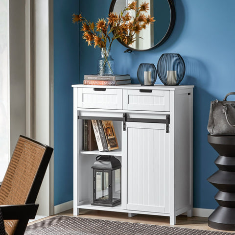 Rootz Modern Kitchen Cabinet - Sideboard with Sliding Door - Dresser - Buffet - Adjustable Shelves - Elegant Black & White Design - Easy Assembly - 80cm x 35cm x 93cm