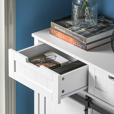 Rootz Modern Kitchen Cabinet - Sideboard with Sliding Door - Dresser - Buffet - Adjustable Shelves - Elegant Black & White Design - Easy Assembly - 80cm x 35cm x 93cm