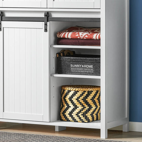 Rootz Modern Kitchen Cabinet - Sideboard with Sliding Door - Dresser - Buffet - Adjustable Shelves - Elegant Black & White Design - Easy Assembly - 80cm x 35cm x 93cm