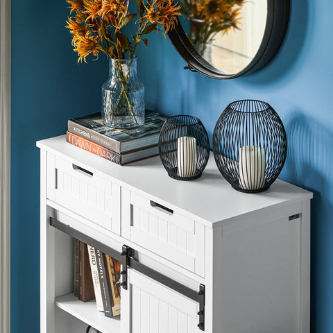 Rootz Modern Kitchen Cabinet - Sideboard with Sliding Door - Dresser - Buffet - Adjustable Shelves - Elegant Black & White Design - Easy Assembly - 80cm x 35cm x 93cm