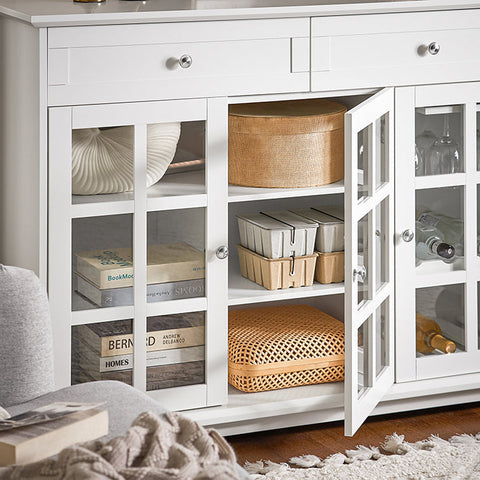 Rootz Wooden Kitchen Cabinet - Pantry Cupboard - Storage Unit - MDF & Rubber Wood - Wine Glass Holders - 119cm x 90cm x 40cm
