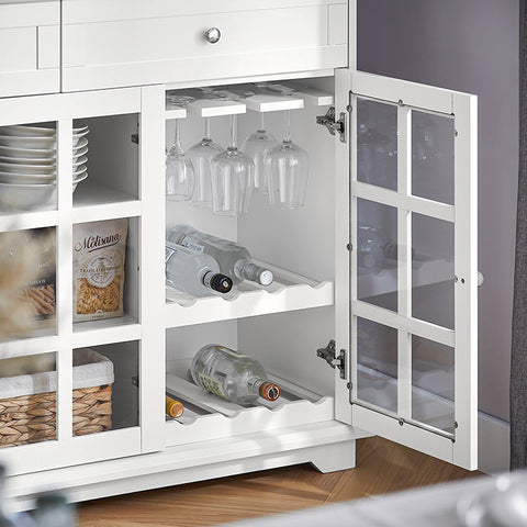 Rootz Wooden Kitchen Cabinet - Pantry Cupboard - Storage Unit - MDF & Rubber Wood - Wine Glass Holders - 119cm x 90cm x 40cm
