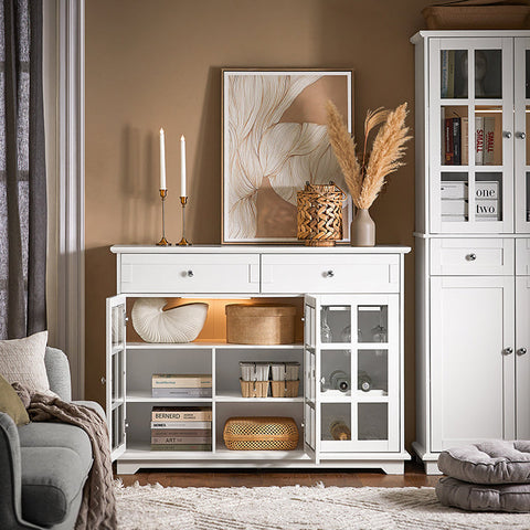 Rootz Wooden Kitchen Cabinet - Pantry Cupboard - Storage Unit - MDF & Rubber Wood - Wine Glass Holders - 119cm x 90cm x 40cm