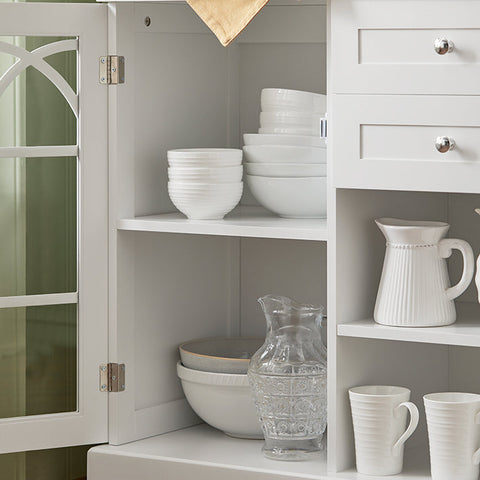 Rootz Kitchen Cabinet Sideboard - Hall Closet - Dresser - MDF and Glass Construction - Spacious Storage - Dust-Free Display - Easy Assembly - 120cm x 78cm x 39cm