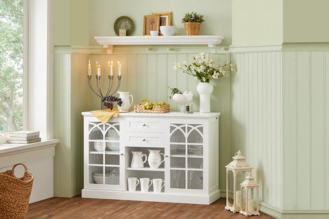 Rootz Kitchen Cabinet Sideboard - Hall Closet - Dresser - MDF and Glass Construction - Spacious Storage - Dust-Free Display - Easy Assembly - 120cm x 78cm x 39cm