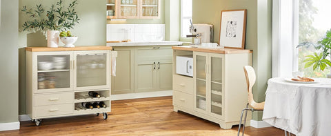 Rootz Sideboard with Glass Doors - Kitchen Cabinet - Dresser - Hall Closet - MDF & Rubber Wood - Storage & Display - Wine Rack - Microwave Space - 120cm x 90cm x 40cm