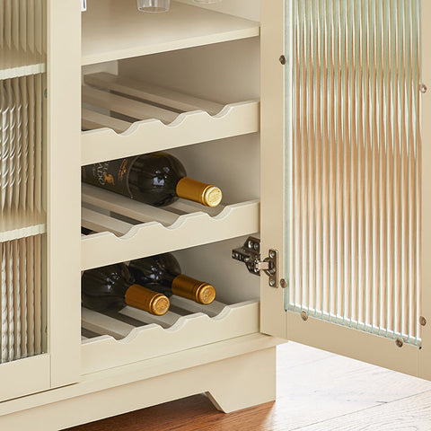 Rootz Sideboard with Glass Doors - Kitchen Cabinet - Dresser - Hall Closet - MDF & Rubber Wood - Storage & Display - Wine Rack - Microwave Space - 120cm x 90cm x 40cm