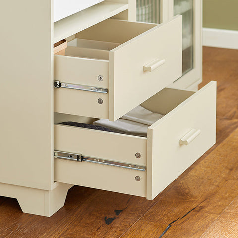 Rootz Sideboard with Glass Doors - Kitchen Cabinet - Dresser - Hall Closet - MDF & Rubber Wood - Storage & Display - Wine Rack - Microwave Space - 120cm x 90cm x 40cm